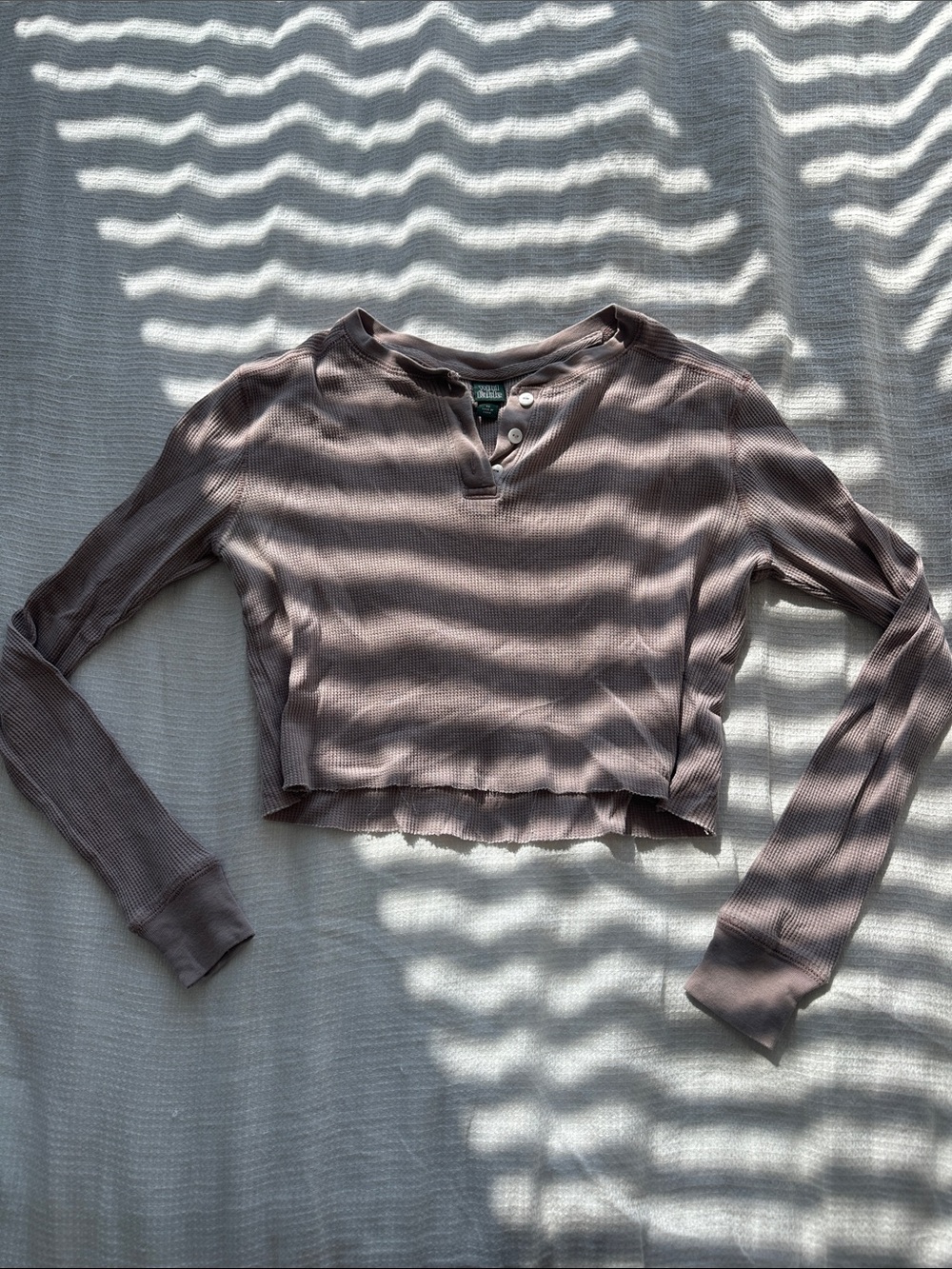 wild fable Ribbed Cropped Henley Top - Pinky Taupe